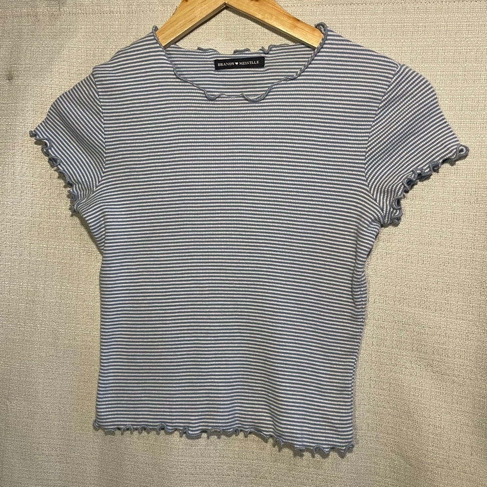 Brandy Melville Blue and White Striped Tee